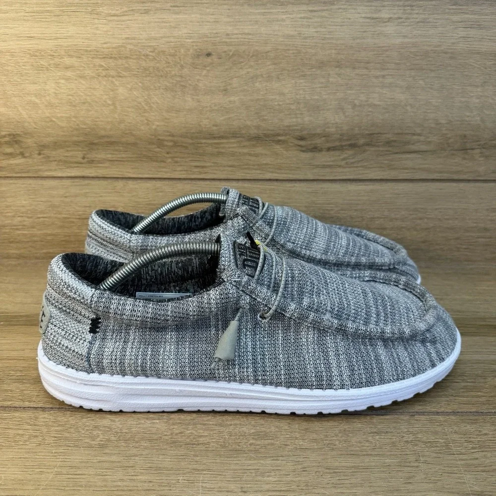 HEY DUDE SIZE 14 M GRANITE WHITE GRAY WALLY STRETCH MIX LIGHTWEIGHT LOAFERS NEW